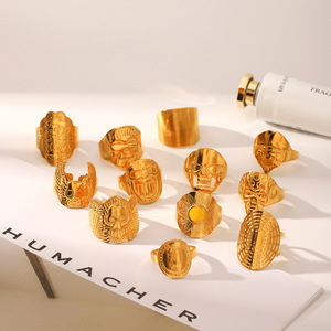 Кольца KITI в винтажном готическом стиле с текстурой, позолоченные PVD 18-каратным золотом, массивные, модные украшения - Product Image 2