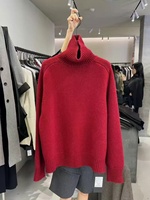 Pull en cachemire personnalisé pour femme, col roulé, coupe ample, tricoté à la machine, anti-boulochage, idéal pour l'hiver
