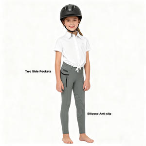 Pantalons d'équitation tricotés pour enfants, antidérapants, avec deux poches latérales, pantalons d'équitation taille haute, vêtements d'équitation - Product Image 1