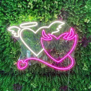 Simbol hati Cinta Angel dan Demon, tanda Neon pernikahan Flex Led lampu Neon tanda Led kustom tanda Neon mandi pengantin dan lainnya