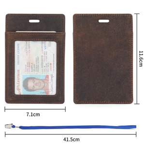 Genuine Leather ID Card Sleeve Dark Brown Translucent Window Lanyard Access <b>Control</b> Badge <b>Holder</b> Everyday Use - Product Image 4