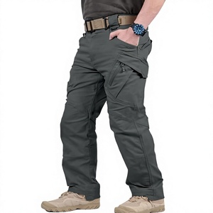 Pantalon cargo tactique gris foncé pour homme, taille haute, plusieurs poches, en toile, style vêtements de travail, séchage rapide, pantalon d'extérieur pour l'automne - Product Image 1