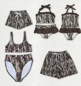 Trajes de Baño Largos de Verano para Niñas, Familiares, con Estampado de Camuflaje Verde, Transpirables y Ecológicos, de Poliéster/Nailon - Product Image 1