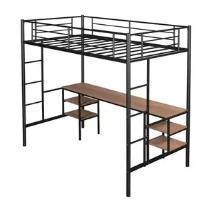 金属床节省空间学生宿舍双层床坚固框架易组装金属阁楼双层床带护栏梯