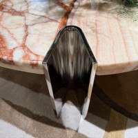 Ensemble de tables basses rondes modernes en marbre naturel avec design à clip et pieds en acier inoxydable, emboîtables pour salon