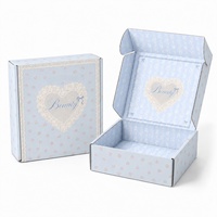 Boîte d'expédition pliable en carton ondulé personnalisée, bleu clair, écologique, réutilisable, avec dentelle vintage et motif floral en forme de cœur, impression de logo OEM