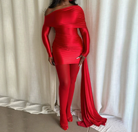 Robe pour femme Viviblook D25DS481, automne-hiver, nouvelle robe mini à manches longues, couleur unie, coupe ajustée, épaule dénudée, col à revers, ruban