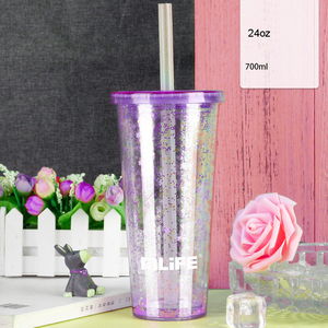 Bicchiere Termico a Doppia Parete Senza BPA con Coperchio e Cannuccia, Ecologico, Bicchiere da Festa in Plastica con Cannuccia e Coperchio, Doppia Parete Glitterata - Product Image 3