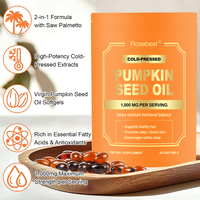 Complément alimentaire en gélules d'huile de graines de citrouille vegan 2-en-1, formule 1000mg, marque privée, pour la santé de la prostate, des voies urinaires, des cheveux et de la peau