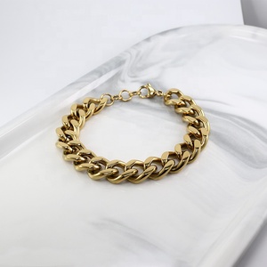 <span class=keywords><strong>Pulsera</strong></span> de cadena de eslabones cubanos para hombre y mujer, brazalete de eslabones de acero inoxidable chapado en oro, 18K, 11mm, Punk - Product Image 4