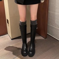 Nouvelles bottes pour femmes à talon épais, bout rond, couleur assortie, fermeture éclair, hauteur genou, style jockey
