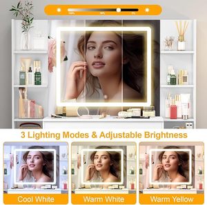 Modern Eco-Friendly <strong>Dressing</strong> <strong>Table</strong> with <strong>LED</strong> Mirror <strong>Light</strong> for Bedroom and Living Room - Product Image 3
