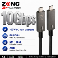 Câble de charge USB Type-C vers Type-C AOC à fibre optique, haute vitesse 10 Gbit/s, 100 W PD, vidéo 8K, longue portée, toutes fonctions, 5 m/15 m