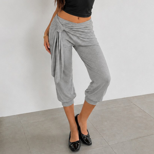 Cargo <b>Pants</b> Women Solid Color Elastic Drawstring Waist Casual <b>Summer</b> Regular Fit Breathable Eco-Friendly Anti-Pilling Daily Wear - Product Image 3
