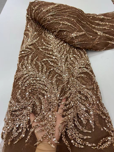 NI.AI, кружевная ткань из тюля с золотистой вышивкой, роскошная кружевная ткань с бисером, свадебная кружевная ткань с жемчугом - Product Image 4