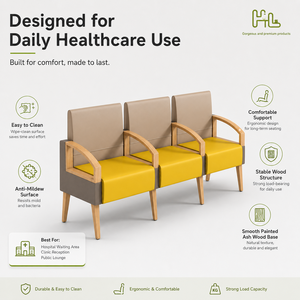 Canapé d'attente d'hôpital en cuir PU durable, accoudoirs solides, pieds en bois de frêne, chaise de réception médicale, facile à nettoyer, pour espaces publics commerciaux - Product Image 1