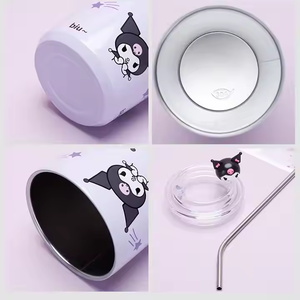 Novo 450ml de aço inoxidável palha copo garrafa térmica caneca dos desenhos animados Anime Kulomi gatinho gato bonito água copo canecas de café isolamento Cooler Cup - Product Image 5