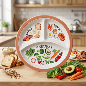 Assiette de contrôle des portions en mélamine de 8,5 pouces pour un <span class=keywords><strong>régime</strong></span> alimentaire équilibré, avec sections pour céréales, protéines, fruits et légumes - Product Image 4