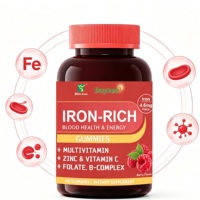 Gummies Riches en Fer Saveur Baies, Folate, Complexe B, Zinc, Vitamine C, Multivitamines, Vitamine B6, Vitamine B12, Énergie, Immunité, Antioxydant