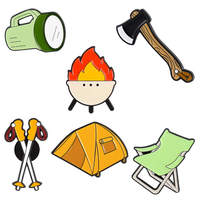 Broche de esmalte para tenda, broche de aventura para acampamento, lanterna de bonfire, pinos de esmalte macios personalizados