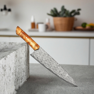Nuovo 2025 Design 8 pollici giapponese damasco coltello da cucina con manico in sicomoro fatto a mano ad alto tenore di carbonio Vg10 coltello da Chef - Product Image 2