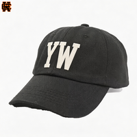 Gorra de Béisbol Negra Estilo Dad Hat, de Sarga de Algodón, con Letras YW Bordadas, Sin Estructura, Ajustable, Unisex, Estilo Urbano Informal