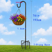 Crochet de jardin en métal robuste de 76 pouces avec base à 7 branches, idéal pour suspendre des paniers d'alimentation pour oiseaux, des lanternes, vente en gros