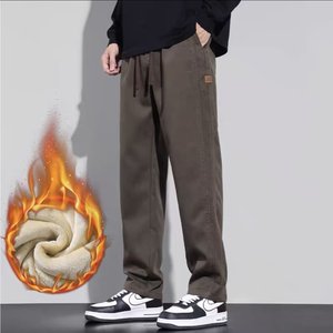 Pantalon décontracté droit pour homme, nouvelle collection Printemps 2023, doublé polaire, épaissi, coupe ample, jambe large, tendance, taille basse élastique, color block - Product Image 6