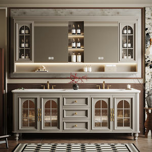 Ensemble de meubles de salle de bain vintage de style français en bois de caoutchouc à double vasque, sur mesure, avec double lavabo - Product Image 3