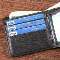 Dompet Lipat Pendek Pria Kulit PU Anti-RFID dengan Kancing Tekan, Dompet Kartu Bisnis Vintage Tipis, Tempat Koin untuk Pria