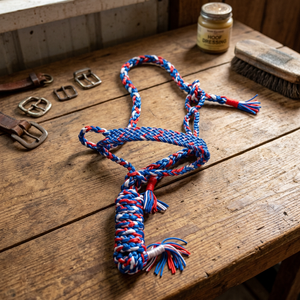Rub International Modèle 7860H Premium, Lanière de nez pour chevaux de course en corde de nylon nouée à la main, durable, tressée arc-en-ciel, avec logo personnalisé | - Product Image 4