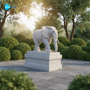Büyük Boy El Yapımı Avrupa Fil Mermer Heykeli Beyaz Heykel Parklar ve Tapınaklar İçin Dış Mekan Kullanımı İçin - Product Image 5