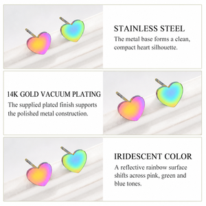 Pendientes de Corazón Iridiscentes con Baño de Oro de 14K sobre Acero Inoxidable, 8 mm, Joyería Minimalista - Product Image 2