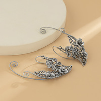 Manchettes d'oreille d'elfe faites à la main, exquises, en fil d'argent, motif floral, pour femmes, cadeau de fête, Halloween, cosplay, mascarade