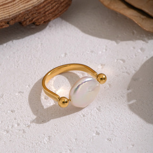 Ensemble <span class=keywords><strong>de</strong></span> bagues en acier inoxydable avec perles <span class=keywords><strong>de</strong></span> culture d'eau douce baroques naturelles, design <span class=keywords><strong>de</strong></span> <span class=keywords><strong>mode</strong></span> pour femmes, pour mariage, forme fer <span class=keywords><strong>à</strong></span> cheval, argent - Product Image 4