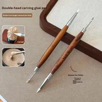 1 pièce Pinceau à ongles en silicone à double extrémité avec manche en bois, pour sculpture, peinture florale, gel, colle et gaufrage