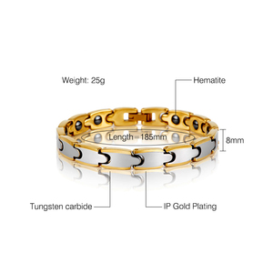 Bracelet de Thérapie Magnétique en Tungstène 2000gs Plaqué Or 18K Unisexe Bienfaits pour la Santé Personnalisé <span class=keywords><strong>Quantique</strong></span> Bio Gris/Noir - Product Image 3