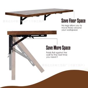 Wooden <b>Foldable</b> Wall <b>Desk</b> Iron And Wood Combination Minimalist Style For Home Or Balcony Use - Product Image 4