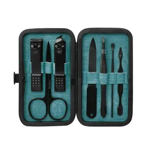 7pcs Manicure set Nail Clipping Tools Portable Best Gift Travel Grooming Kit Nail Tools with Luxurious Travel Case