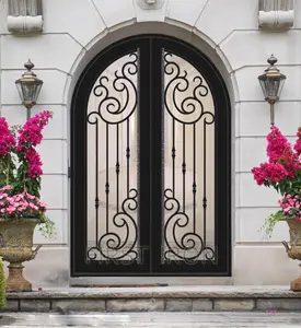 American style residential screen metal wrought iron double entry door
