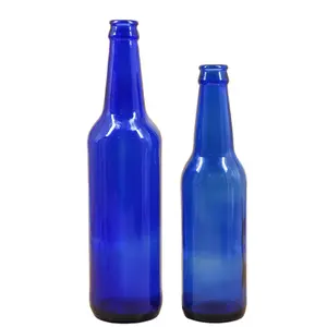 Logo personnalisé bleu cobalt 300ml 500ml bouteille en verre avec couvercle couronne utilisation pour l'emballage de boisson bière vin cocktail