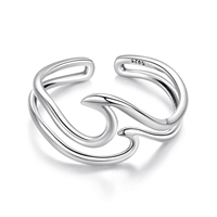 Bague ouverte double vague étincelante en argent sterling 925 Bijoux fins pour femmes Bague réglable double couche incurvée