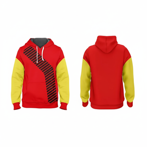 Sudadera con capucha roja y amarilla con diseño de rayas negras, suéter de bloque de color elegante, ropa de moda informal para hombres y mujeres - Product Image 1