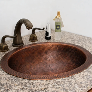 Vasque de salle de bain ovale en cuivre vieilli martelé, style marocain, design traditionnel, à poser, modèle <span class=keywords><strong>1</strong></span> - Product Image 5
