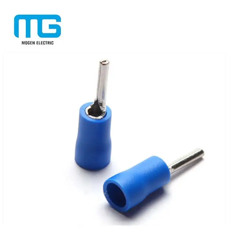 CE Approved Blue AWG16~14 PVC Cable Lug Pin Type Brass Round Pin Terminal