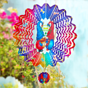 Molinillos de Viento Metálicos OEM y ODM, Molinillos de Viento de Acero Inoxidable, Adorno de Jardín, Molinillo de Viento 3D Mandala, Gnomos Pareja Rojos y Azules - Product Image 5