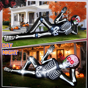 Squelette gonflable géant d'<span class=keywords><strong>Halloween</strong></span> avec yeux rouges lumineux et rose, fantôme effrayant allongé de 3 mètres pour la <span class=keywords><strong>décoration</strong></span> extérieure de jardin - Product Image 5