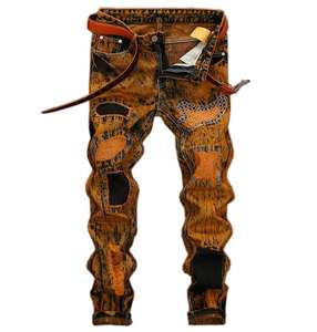 レトロスタイルメンズデニムパンツ新しいファッションメンズホールジーンズストレートカジュアルデニムヴィンテージジーンズサイズ42 - Product Image 1