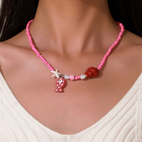 Collier de perles de style coréen à thème marin pour femmes, pendentif en verre avec perles de rocaille en forme de poisson et d'étoile de mer pour l'été, réglable