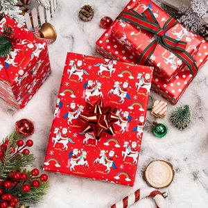 MAYPLUSS Christmas Wrapping <b>Paper</b> <b>Roll</b> 17 Inch X 33 Feet Reversible Santa Unicorn Design For Holiday Gift <b>Wrap</b> - Product Image 4